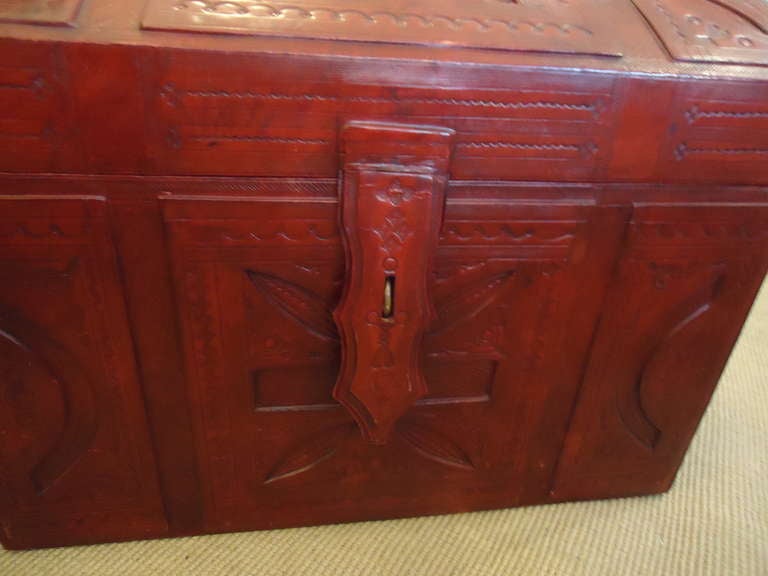 Unknown Handsome Red Tooled Leather Trunk
