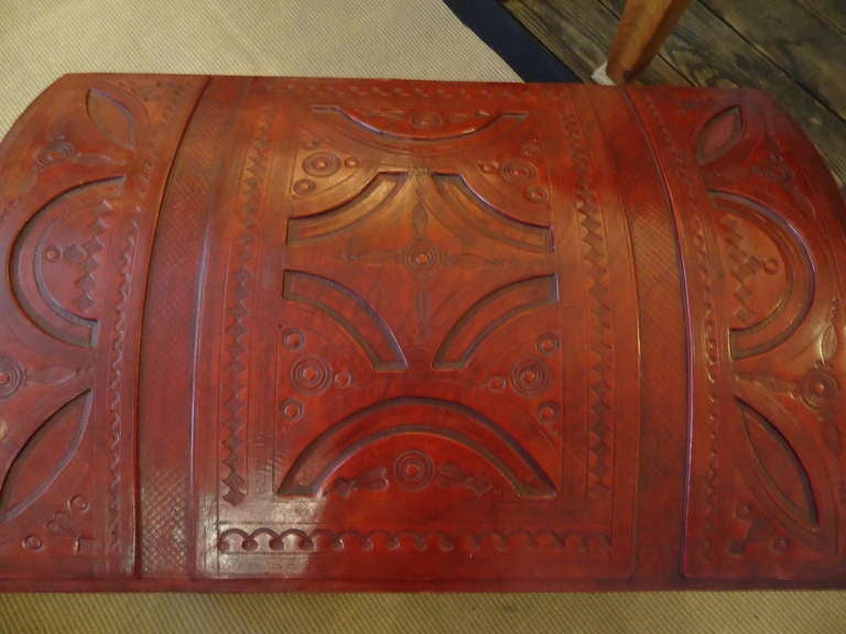 Handsome Red Tooled Leather Trunk 1