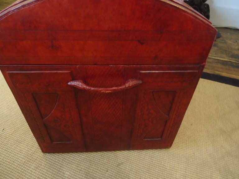 Handsome Red Tooled Leather Trunk 2
