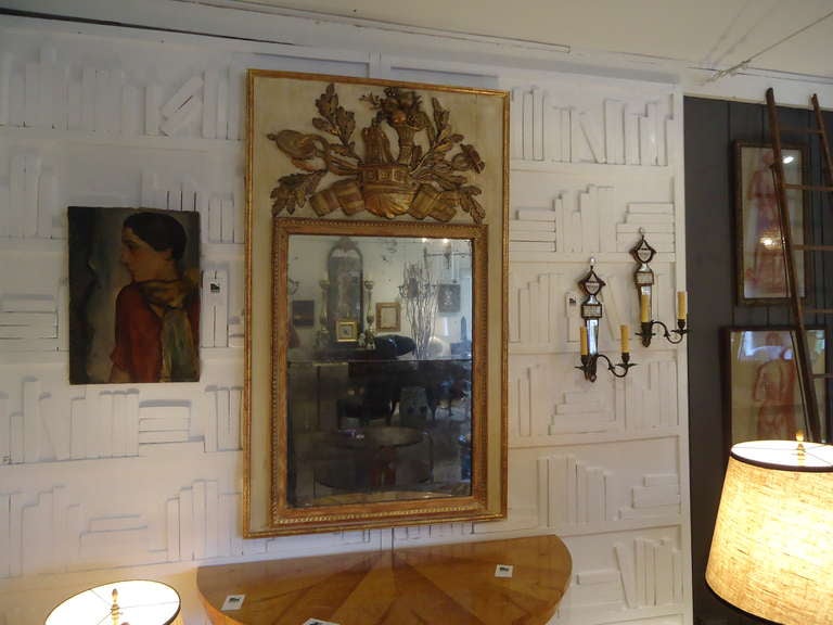 French Cream and Gilded Trumeau Mirror