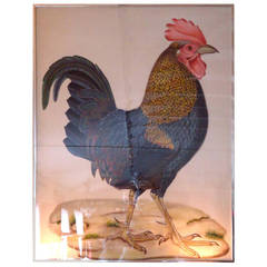 Large Bold Rooster Painting on Silk