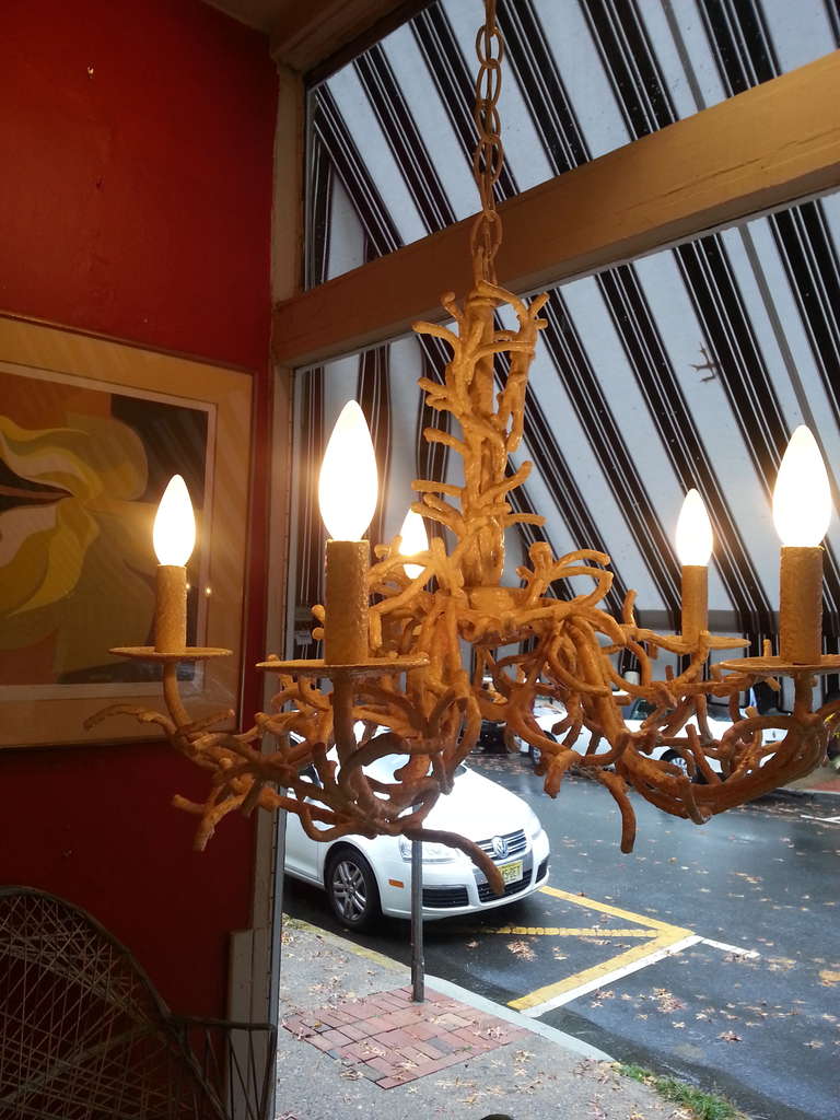 Late 20th Century Wrought Iron Faux Coral Chandelier