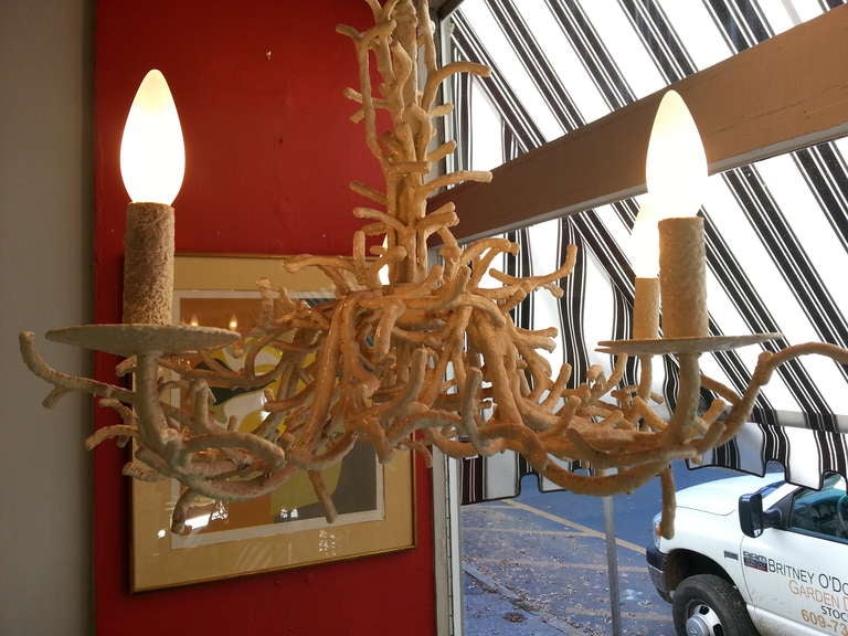 Wrought Iron Faux Coral Chandelier In Excellent Condition In Hopewell, NJ
