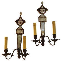 Neoclassical Mirrored and Bronze Wall Sconces