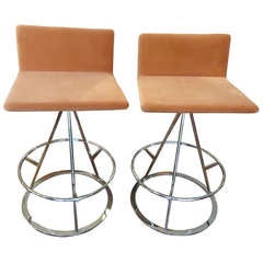 Four Ultra Suede and Chrome Midcentury Modern Barstools