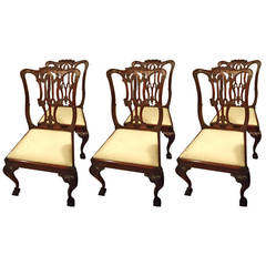 Set of Six Antique Mahogany Chippendale Dining Chairs
