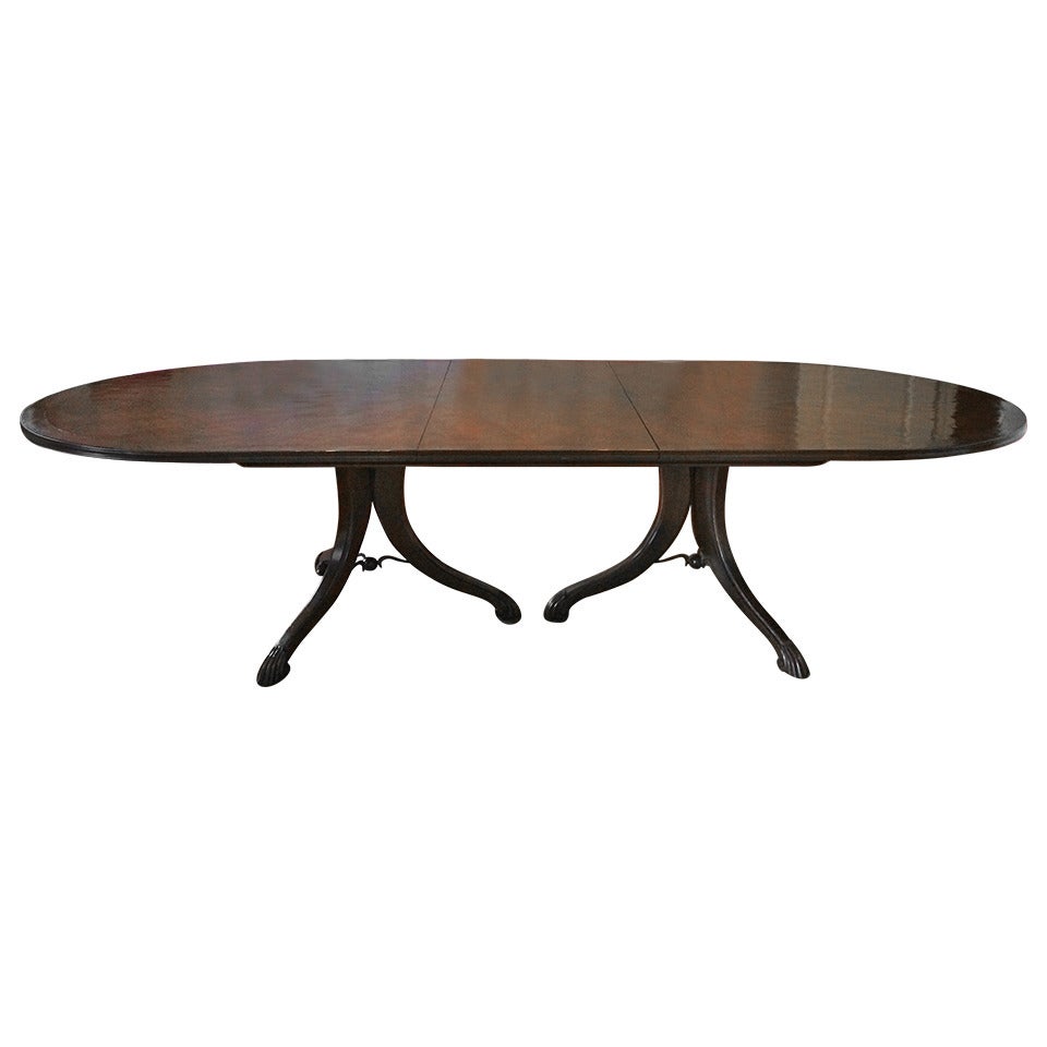 Monumental Formal Cherry and Walnut Double Pedestal Dining Table