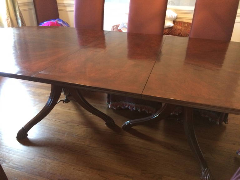Late 20th Century Monumental Formal Cherry and Walnut Double Pedestal Dining Table