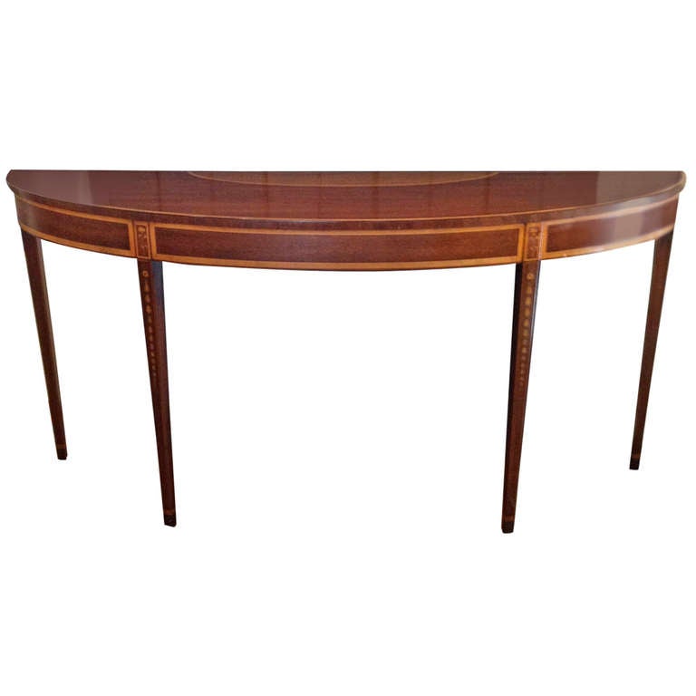 Kittinger Mahogany and Satinwood Inlay Demilune Console at 1stDibs
