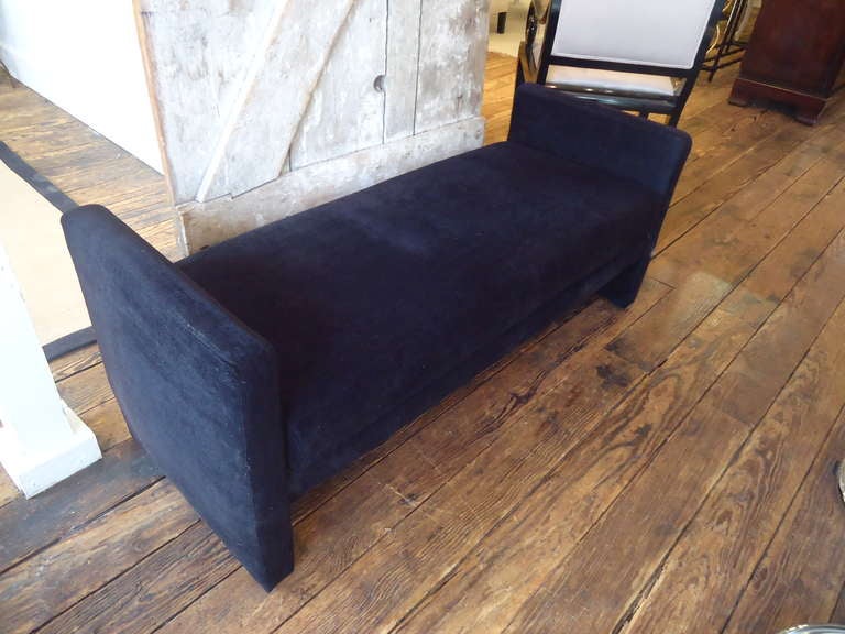 Black Crushed Velvet Midcentury Bench