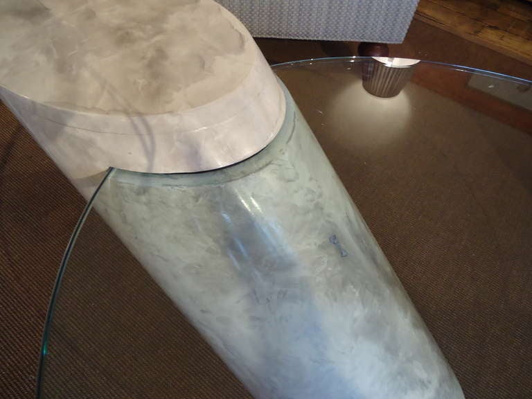 Mid-Century Modern Karl Springer Style Faux Marble and Glass Coffee Table For Sale