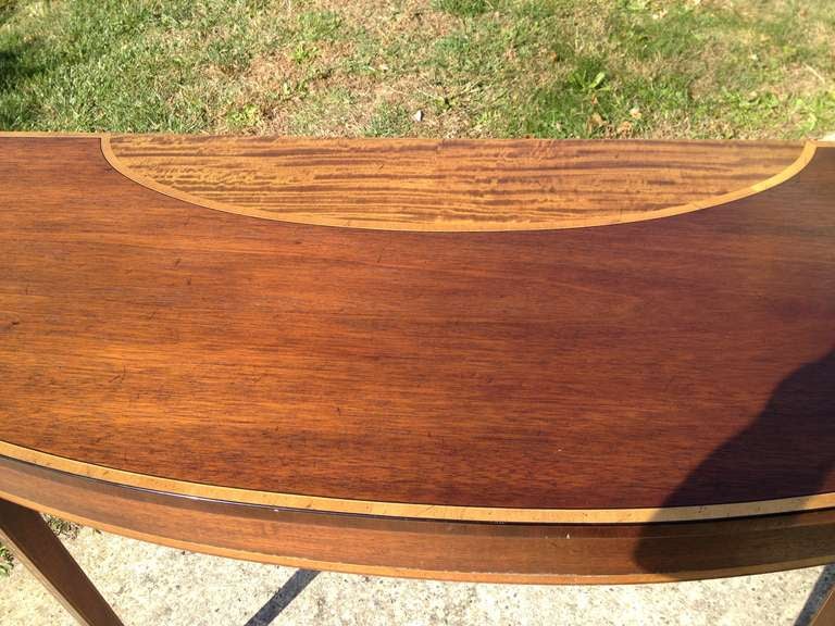 Mid-20th Century Kittinger Mahogany and Satinwood Inlay Demilune Console