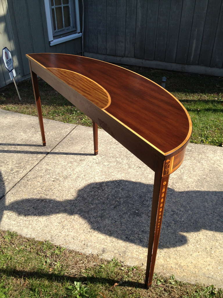 Wood Kittinger Mahogany and Satinwood Inlay Demilune Console