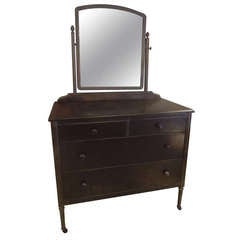 Vintage Industrial Steel Chest of Drawers with Mirror