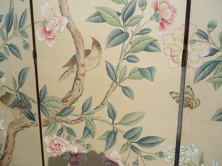 Huge Six-Panel Gracie Silk Hand-Painted Wallpaper Screen 1