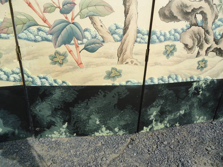 Mid-20th Century Huge Six-Panel Gracie Silk Hand-Painted Wallpaper Screen