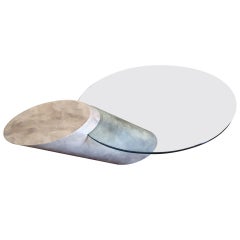 Karl Springer Style Faux Marble and Glass Coffee Table