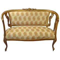 Antique 19th century Gilded and Paisley Print Loveseat Settee