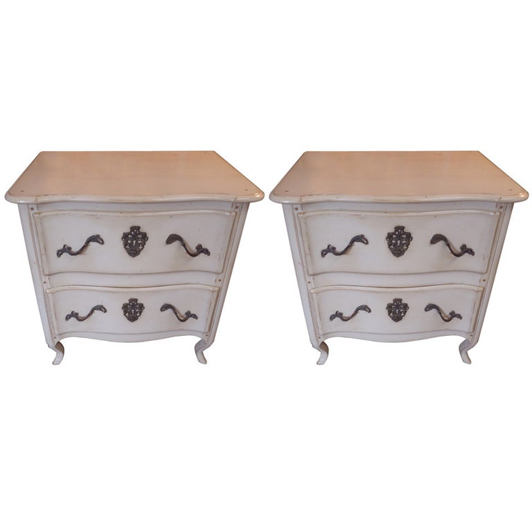 Pair of French Vintage Two-Drawer Nightstands Chests For Sale