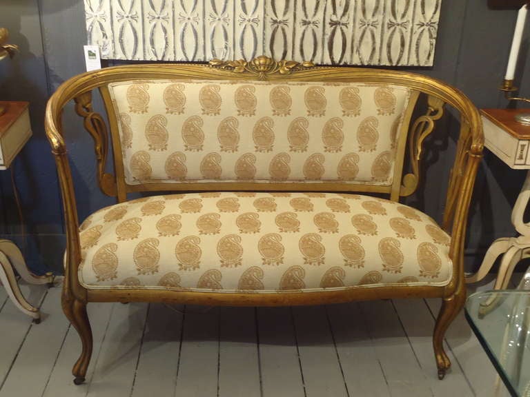 19th century Gilded and Paisley Print Loveseat Settee