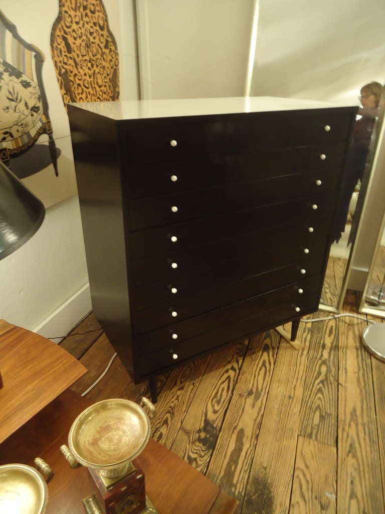 Mid-Century Modern American of Martinsville Black Lacquer High Commode