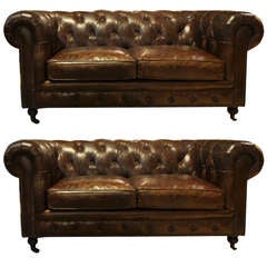 Vintage Pair of Handsome Leather Chesterfield Sofas