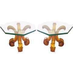 Pair of Mid Century Modern Giltwood and Octagonal Glass Top Endtables