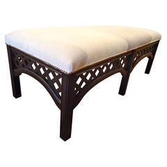 Large Upholstered Bench with Black Lattice Base