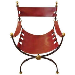 Savonarola Iron Brass and Leather Chair