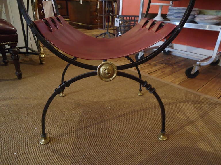 Savonarola Iron Brass and Leather Chair In Excellent Condition In Hopewell, NJ