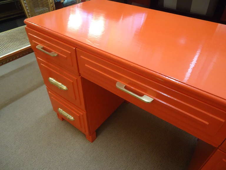 Smashing Hermes Orange Laquered Desk In Excellent Condition In Hopewell, NJ