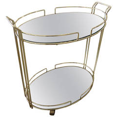 Vintage Mid century Modern Oblong Brass and Mirrored Bar Cart