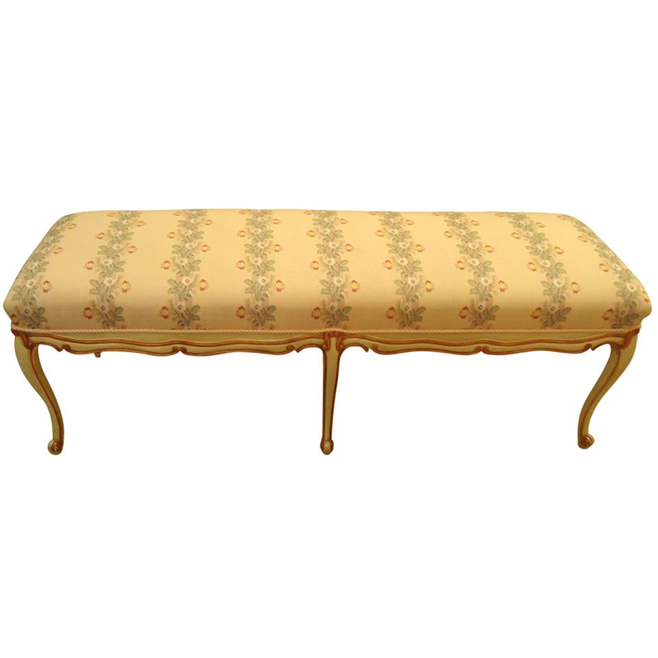 Long French Style Upholstered Bench For Sale