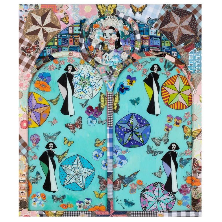 Glorious Gloria Vanderbilt Painting on Glass For Sale at 1stDibs