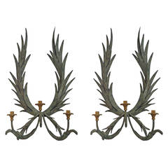 Dramatic Pair of Large Iron Candle Sconces
