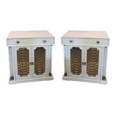 Pair of White and Mirrored Regency Style Night Stands