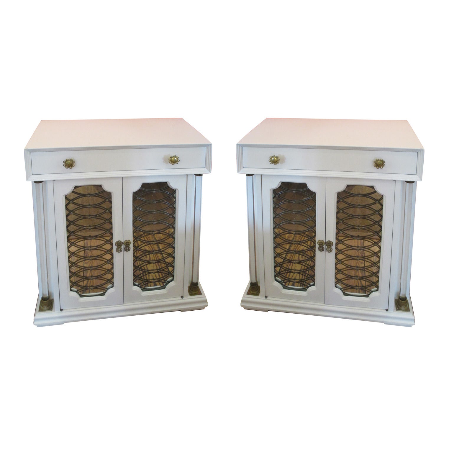 Pair of White and Mirrored Regency Style Night Stands