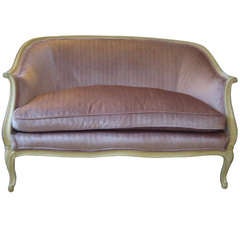 French style Painted Wood and Velvet Loveseat Settee