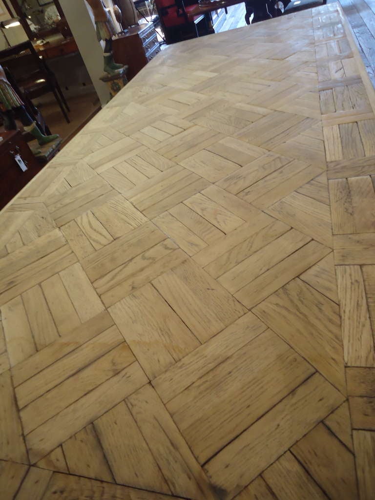 Late 20th Century Parquetry Dining Table with Wrought Iron Base