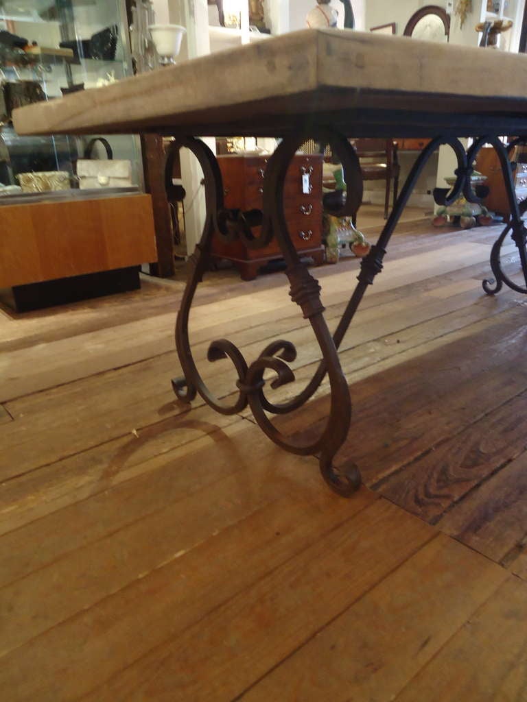 Parquetry Dining Table with Wrought Iron Base 1