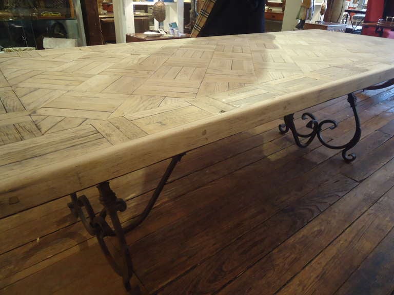 Parquetry Dining Table with Wrought Iron Base 3