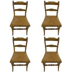 Four Charming Painted Dining Chairs with Rush Seats