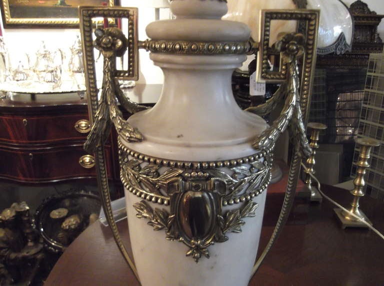 19th Century Pair of French Marble Urn Lamps