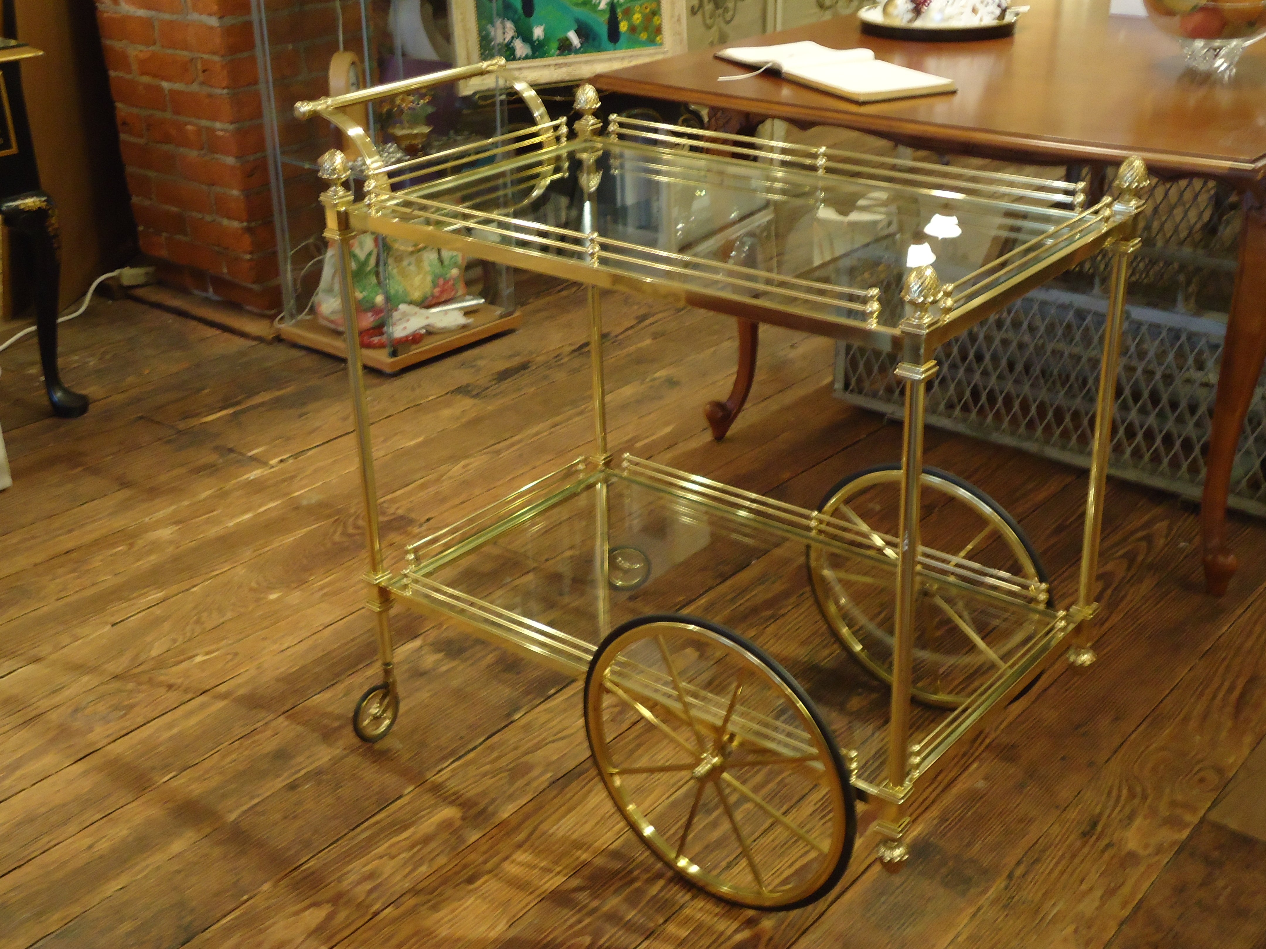 Vintage Italian Brass Regency Style Tea Cart