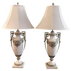 Pair of French Marble Urn Lamps