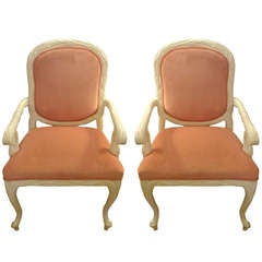 Pair of White Laquer Faux Bois Armchairs