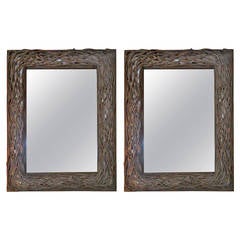 Pair of Very Large Charcoal Grey Twig Mirrors