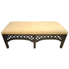 Vintage Lattice Motiffe Bench with Chenille Upholstery