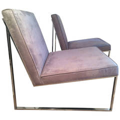 Pair of Grey Ultra Suede and Chrome Milo Baughman Club Chairs