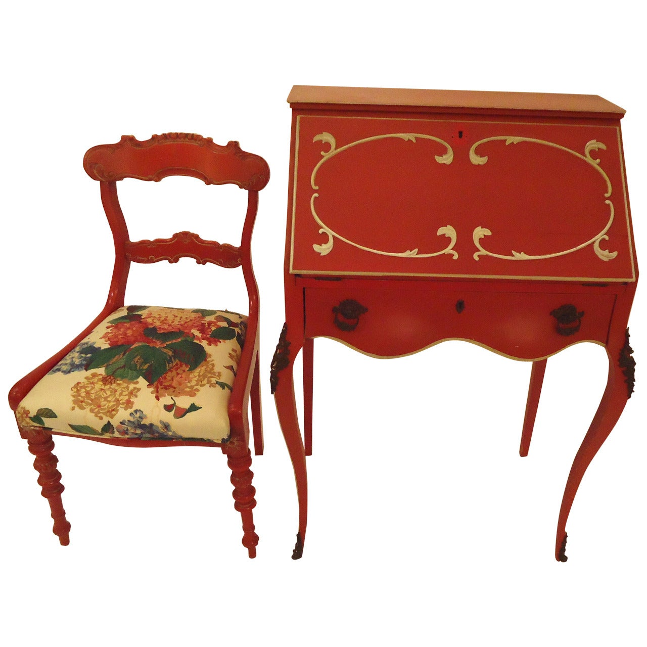 Darling French Antique Desk and Matching Chair